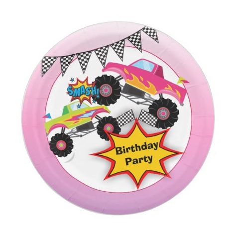 Monster Truck Kids Girl Birthday Party Paper Plate Monster Truck Theme Birthday Party, Truck Party Decorations, 2023 Birthday, Monster Jam Party, Monster Truck Kids, Monster Truck Theme, Birthday Party Essentials, Monster Truck Party, Monster Trucks Birthday Party