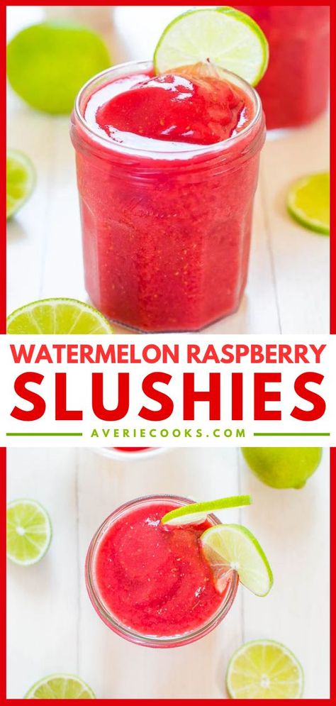 Watermelon Raspberry Slushies, summer drinks, easy cocktail recipes Watermelon Vodka Slush, Alcoholic Slushies, Vodka Slushies, Watermelon Slush, Memorial Day Foods, Easy Summer Cocktails, Fun Drinks Alcohol, Watermelon Drink, Perfect Summer Drink