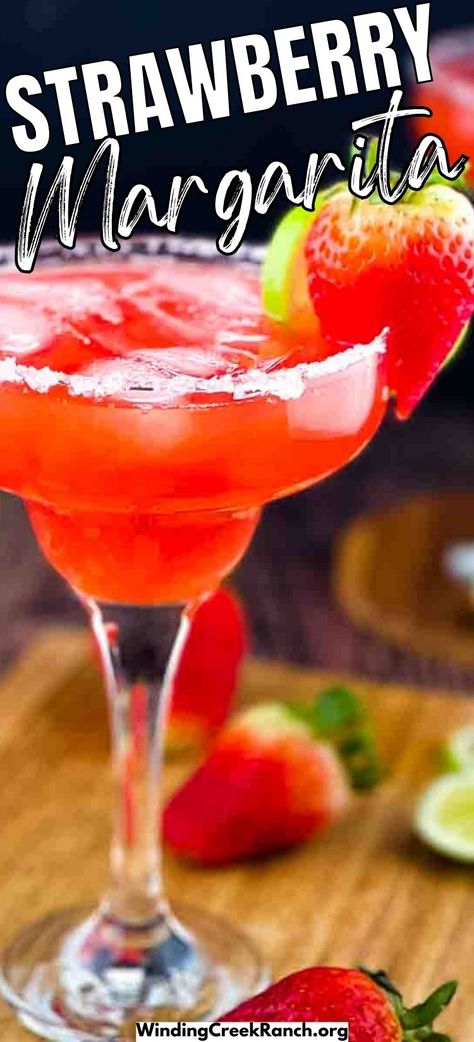 Strawberry Margarita Recipe On The Rocks, Strawberry Margarita On The Rocks, Margarita On The Rocks Recipe, Fresh Strawberry Margarita, Cocktail Strawberry, Strawberry Margaritas, Frozen Strawberry Margarita, Strawberry Margarita Recipe, Ranch Recipes