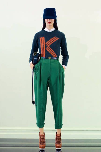 Preppy Fashion for Fall 2012 - Prep Style Cardigans, Letterman Jackets, and More - ELLE Preppy Handbook, Kenzo Sweater, Kenzo Clothing, Cardigan Outfit, Prep Style, Pre Fall Collection, Next Clothes, Green Pants, Music Fashion