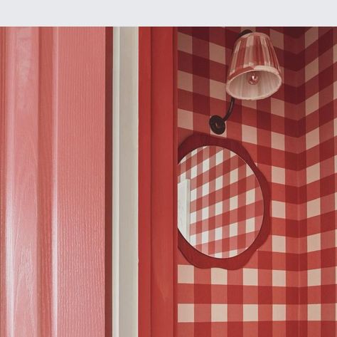 Laura Stephens on Instagram: "The dinkiest little gingham WC complete with matching gingham lampshade…   📷 @james_mcdonald_photography" Gingham Wall, Corner Bathroom, Coastal Cottage, Painted Furniture, Gingham, Nursery, Ballet, Wall, Photography