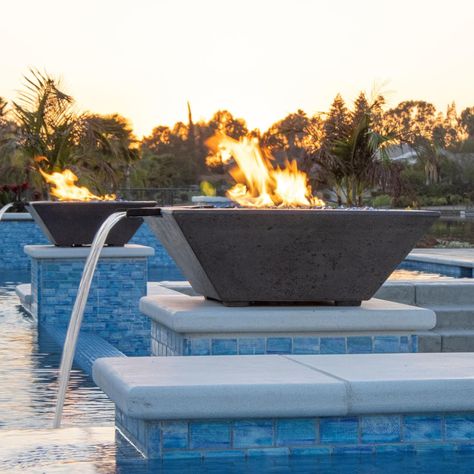 Lakeview Pelican View 30-Inch Square Propane Match Lit Fire & Water Bowl - Pewter - SCPH-445-FWBPLP. SCPH-445-FWBPLP. Fire Bowls. The Pelican View pewter propane finish fire/water bowl is a great option for fans of the Lombard design, providing an outdoor retreat of warmth and ambiance for a larger party. Each bowl has been hand-crafted using our custom patina finishing process, guaranteeing a one-of-a-kind creation with subtle variation. The 29 Inch square bowl provides a beautiful and function Pool Fire Bowls, Gfrc Concrete, Glass Fiber Reinforced Concrete, Outside Fire Pits, Lounging Area, Tanning Ledges, Pool Stuff, Pool Water Features, Backyard Fireplace