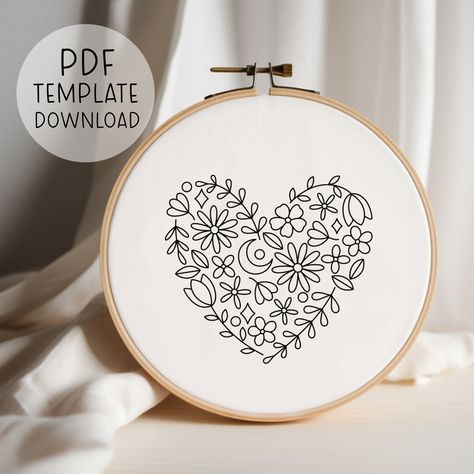 Heart Of Flowers Embroidery Pattern, Wedding Hand Embroidery, Love Embroidery Template, Romantic Flowers Embroidery Valentines Embroidery Embroidery Patterns Heart, Wedding Hand Embroidery, Valentines Embroidery Patterns, Valentines Embroidery, Embroidery Circle, Heart Of Flowers, Flowers Embroidery Pattern, Valentine Embroidery, Love Embroidery