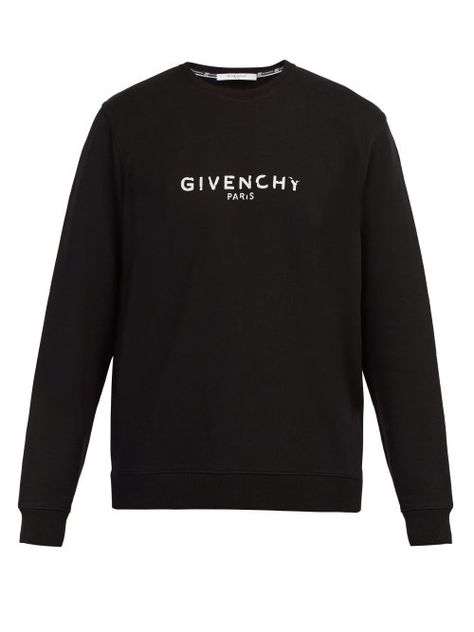 GIVENCHY GIVENCHY - DISTRESSED LOGO COTTON SWEATSHIRT - MENS - BLACK. #givenchy #cloth Givenchy Tshirt, Givenchy Clothing, Givenchy Man, Crewneck Style, Givenchy Paris, Logo Sweatshirt, Classic Logo, Cotton Logo, Vintage Logo