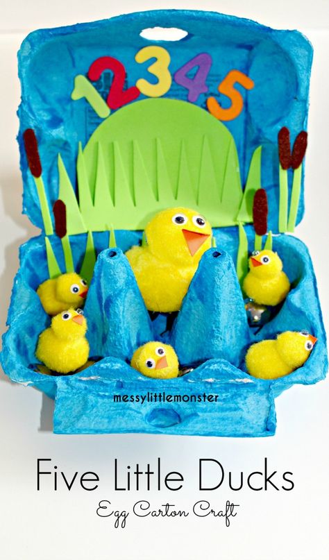 Messy Little Monster: Five little ducks egg carton craft Ducks Craft, Egg Carton Craft, Carton Craft, Nursery Rhyme Crafts, Five Little Ducks, Duck Nursery, Nursery Rhymes Preschool, Nursery Rhyme Theme, Duck Crafts