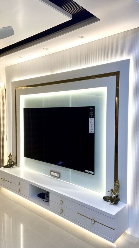 Almirah With Tv Unit, Tv Unit Designs Living Areas, Led Tv Panel Design For Bedroom, Led Tv Panel Design, Lcd Panel Designs, Tv Wall Design Luxury, Lcd Panel Design, Tv Mounted, Modern Tv Unit