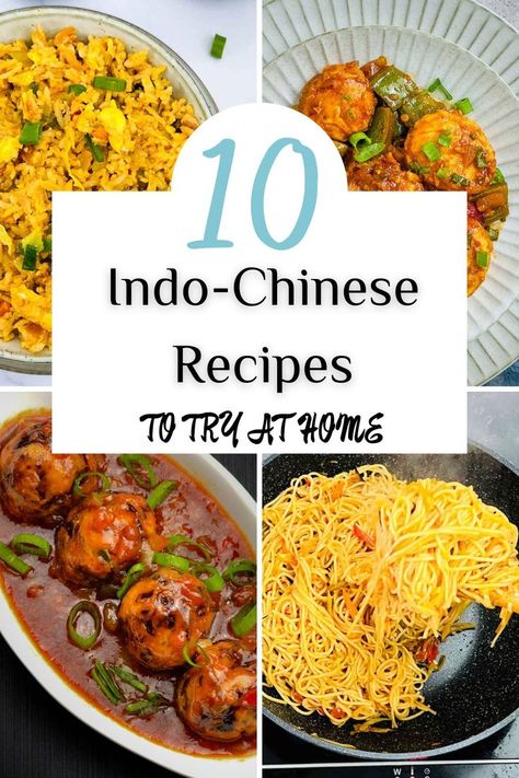 Collage of Indo-Chinese recipes. Indo Chinese Recipes, Global Cuisine, Spice It Up, Stir Fries, Indian Spices, Simple Recipes, Best Of Both Worlds, Create Something, Chinese Food