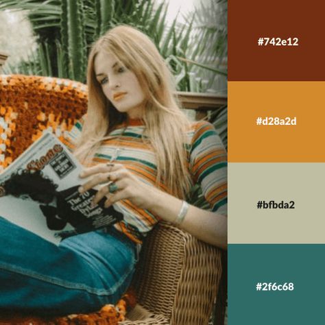 Color Palettes With Hex Codes, 1970s Patterns, Logo Color Combinations, 70s Color Palette, Camper Reno, Vintage Colour Palette, Retro Color Palette, Hex Color, Hex Color Palette