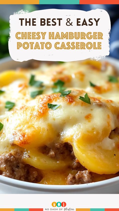 Dive into savory comfort with our Cheesy Hamburger Potato Casserole recipe! Layers of crumbled beef, sliced potatoes, and rich Cheddar cheese blend harmoniously in this family favorite. Elevate your dinner table with this hearty dish that's a true crowd-pleaser. Get the full recipe and savor the goodness today! Casserole Recipes With Hamburger, Hamburger Cheese Casserole, Ham And Cheesy Potato Casserole, Shepherds Pie Tater Tot Casserole, Cheesy Hamburger Potato Casserole, Hamburger Potato Casserole Recipes, Hamburger And Potato Recipes, Hamburger Sides, Meat And Potato Casserole