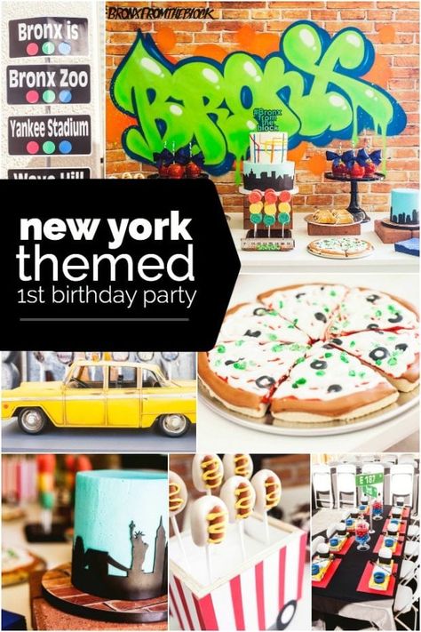 new-york-themed-first-birthday-party-ideas Bronx Themed Party, New York City Birthday, City Birthday Party, New York City Party, New York Theme Party, Ny Party, Nyc Party, New York Party, New York Theme