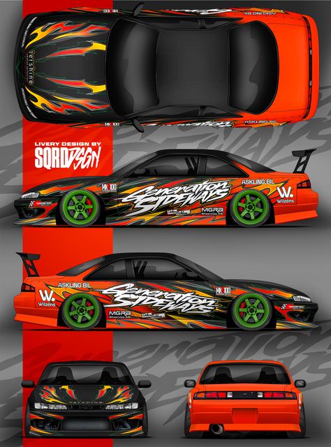 Drifting/JDM-style livery design for Nissan Silvia S14, by Squared Design (SQRDDSGN) Power Wheels Modification, Drift Livery, Jdm Design, Fr Legends, Car Liveries, Livery Design, Car Livery, Silvia S15, Cars Design