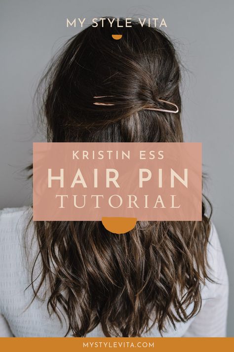 Hair Pins Half Up Half Down, Teased Half Up Half Down Hair, French Pin Half Up, How To Use U Pins Hair, Hairstyles Using Hair Pins, Half Up French Pin, How To Wear A Hair Pin, Chignon Hair Pin, Hair Pin How To