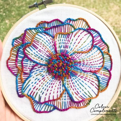 Embroidery Colour #44 | Colour Complements Embroidery Threads Basic Hand Embroidery Stitches, Textile Art Embroidery, Perle Cotton, Hand Embroidery Patterns Flowers, Embroidery Threads, Crochet Stitches Video, Flower Pattern Design, Hand Embroidery Flowers, Art Embroidery