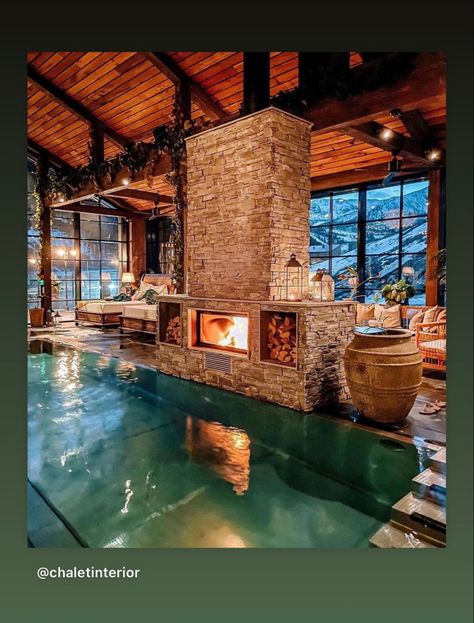 Pool Design Modern, Luxury Chalet Interior, Mountain Dream Homes, Indoor Swimming Pool Design, Inside Pool, Indoor Pool Design, Piscina Interior, Pools Backyard Inground, Chalet Interior