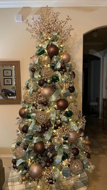 Brown Green And Gold Christmas Tree, Green Decoration For Christmas Tree, Christmas Green And Gold Decor, Teal And Brown Christmas Tree, Sage And Brown Christmas Tree, Green Brown And Gold Christmas Decor, Olive Green Christmas Tree Decorations, Green Brown Gold Christmas Tree, Champagne And Green Christmas Tree