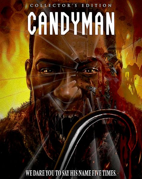 CANDYMAN LIMITED EDITION COLLECTOR'S EDITION BLU-RAY SLIPCOVER (SCREAM FACTORY) Candyman Horror Wallpaper, Candyman Art, Candyman Movie, Candyman Fanart, Horror Movie Covers Aesthetic, Scary Movies Covers, Candy Man Horror, Terrifier Movie Poster, Horror Movies Scariest