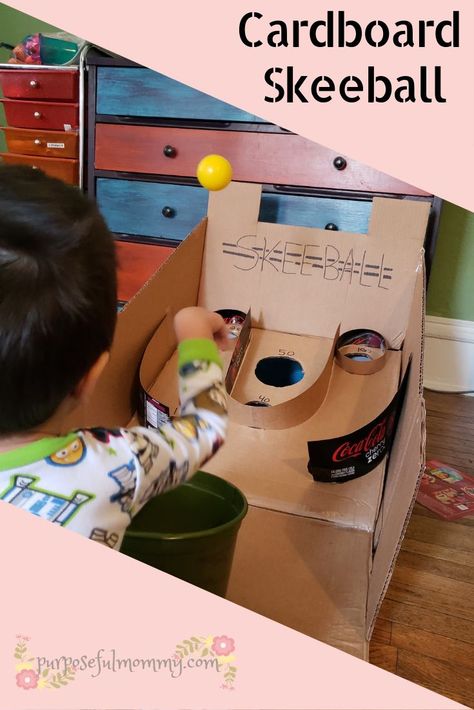 Cardboard Game | We had a blast making this Skeeball game out of recycled boxes! A great craft to do with kids then have a great activity after! Recycling Projects For Kids, Recycling For Kids, Diy Playhouse, Fun Outdoor Games, Skee Ball, Senior Activities, Senior Gifts, Recycled Projects, Trampolines