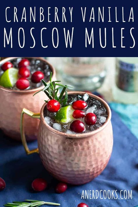 This Cranberry Vanilla Moscow Mule is sweet, spicy, and totally refreshing. They are perfect for the Winter months, and the Winter holidays in particular. Savory Chex Mix, Holiday Mules, Moscow Mules, Moscow Mule Recipe, Recipes Drinks, Cranberry Vodka, Mule Recipe, Cereal Snacks, Boozy Brunch