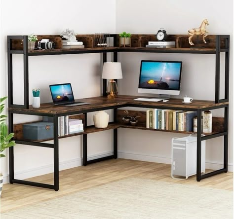 Large Computer Desk, Corner Desk Office, Computer Desk With Hutch, Corner Computer Desk, Regal Design, Simple Desk, Bookshelf Desk, Solid Wood Desk, L Shaped Desk