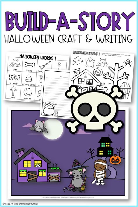 Enhance your fall writing curriculum with this festive Build-a-Story Halloween set for primary writers! Students will have everything they need to create fun Halloween stories with Halloween settings, pictures to color and cut out, Halloween characters to color and cut out, and differentiated writing pages to write their story. #MissMsReadingResources #Halloween #Kindergarten Holiday Crafts Kindergarten, Kindergarten Journals, Crafts Kindergarten, Personal Word Wall, Halloween Literacy, Kindergarten Writing Activities, Halloween Themed Activities, Pictures To Color, Halloween Resources