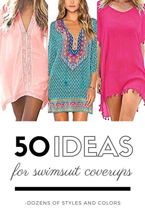 While on my recent vacation, I looked around at all the other guests and noticed all the cute swimsuit coverups.  I was sporting a cute t-shirt from my son's school.  That's when I realized I need to up my fashion game with swimsuit coverups.  This post shares pictures and links to dozens and dozens of darling beachwear fashion.  Beachwear coverups come in all colors and many patterns and styles.  There are so many great options for beachwear for women. Cute Swimsuit Coverups, Beachwear Coverups, Swimsuit Coverups, Suit Covers, Beachwear Fashion, Vacation Packing, 2 Piece Swimsuits, My Fashion, Cute Swimsuits