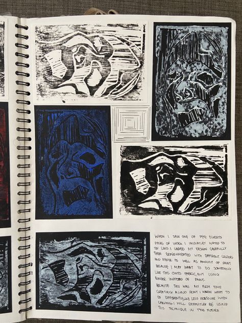 lino print tester sketchbook page Lino Print Gcse Art Sketchbook, Opening Sketchbook Page, A4 Sketchbook Ideas, Sketchbook Page Layout, Sketchbook Opening Page Ideas, Sketchbook Layout Ideas, First Sketchbook Page, Sketchbook First Page, First Page Of Sketchbook Ideas