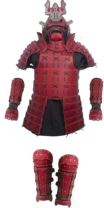 Red Leather Set of Japanese Samurai armor for LARP Shoulder Armor Tattoo, Armadura Cosplay, Armor Tattoo, Geometric Tattoo Arm, Clever Halloween Costumes, Warrior Tattoos, Theme Tattoo, Samurai Armor, Shoulder Armor