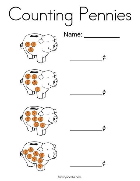 Counting Pennies Coloring Page - Twisty Noodle Shopping And Money Theme Preschool, Money Crafts For Preschoolers, Penny Worksheet, Counting Pennies Worksheet, Coins Kindergarten, Kindergarten Money Worksheets, Counting Coins Worksheet, Money Kindergarten, Counting Pennies