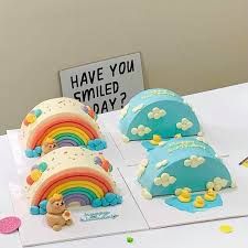 Half Cake Design For Birthday, Half Cake Designs, Half Cake Design, Cute Cake Ideas, Korea Cake, Half Cake, Half Birthday Cakes, Circle Cake, Pokemon Cake