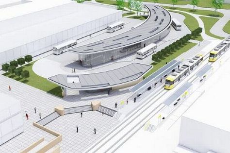 Artist's impression of the new transport interchange for Wythenshawe Entrance Plaza, Public Transport Architecture, Architecture University, Bus Stop Design, Transport Hub, Train Station Architecture, Photo Wall Gallery, Bus Terminal, Architecture Model House