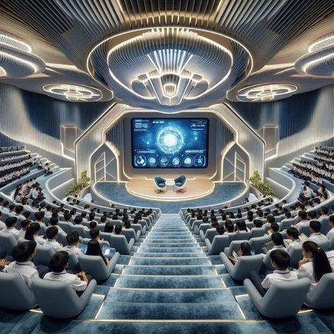 Sci Fi School Building, Sci Fi Classroom, Futuristic University, Sci Fi School, Futuristic Classroom, Indoor Theater, Futuristic School, Jyp Nation, Future Technology Concept