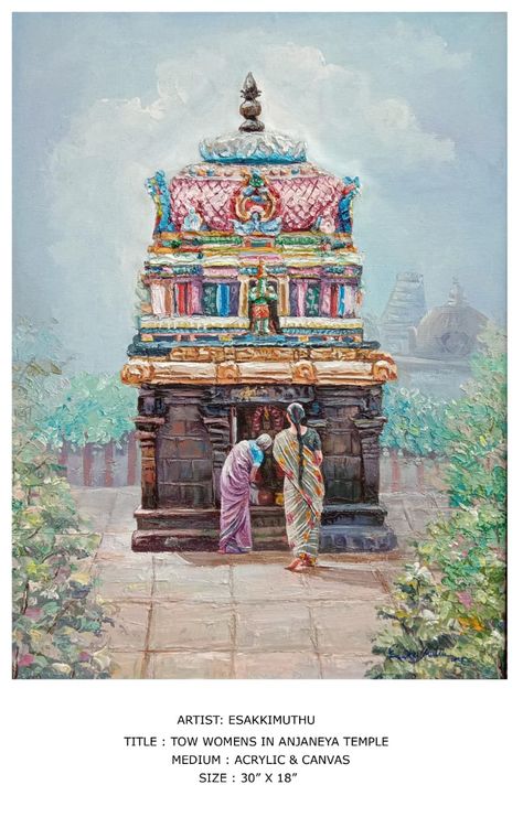 Acrylic and canvas South Indian Temple Painting, South Indian Temple Illustration, Karnataka Culture, Tamil Aesthetic, Temple Painting, Village Painting, Temple Drawing, Historical Sculptures, Indian Traditional Paintings