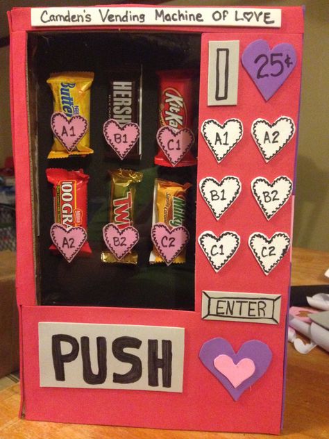 Valentines Day Box Ideas Vending Machine, Candy Vending Machine Valentine, Cardboard Crafts Vending Machine, Decorated Valentines Box For School, Shoe Box Vending Machine, Card Board Box Craft, Stuff To Do With Cardboard Boxes, Things To Make Out Of A Shoe Box Ideas, Things To Make With A Shoe Box Ideas