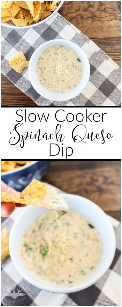 Slow Cooker Spinach Queso Dip Spinach Queso Dip, Spinach Queso, Party Snacks For Adults, Dip Crockpot, Easy Queso, Spicy Spinach, Snacks For Adults, Slow Cooker Dips, Snack Easy