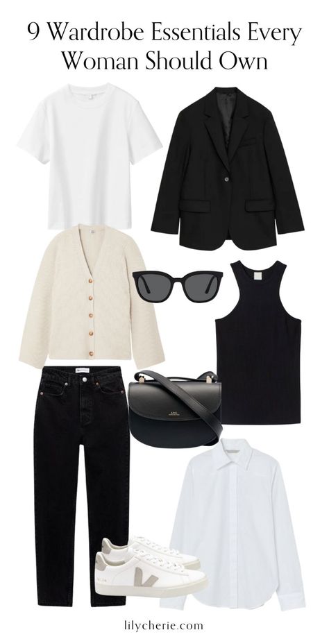 Basic Statement Pieces, Statement Wardrobe Pieces, Basic Pieces Of Clothing, Closet Basics For Women 2023, Monochrome Capsule Wardrobe, Staple Closet Pieces, Must Have Basics For Women, Wardrobe Must Haves Woman, Nothing To Wear