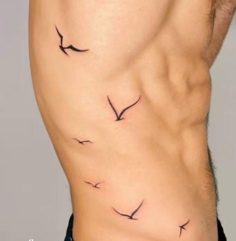 Birds On Ribs Tattoo, Flying Bird Tattoo Men, Birds Tattoo Men, Side Rib Tattoo Men, Mens Bird Tattoo, Small Bird Tattoo Men, Bird Tattoos Men, Bird Rib Tattoo, Rib Tattoos Men