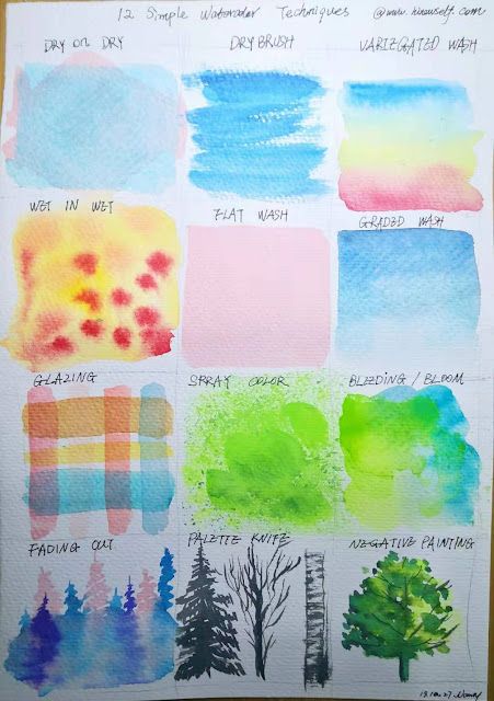 12 watercolor techniques for beginner, How to draw watercolor basic techniques - HiArt Watercolor Basic, Basic Watercolor, Learn Watercolor Painting, Watercolor Beginner, Learn Watercolor, Watercolor Tips, Art Teaching, Paint Watercolor, Watercolor Lessons