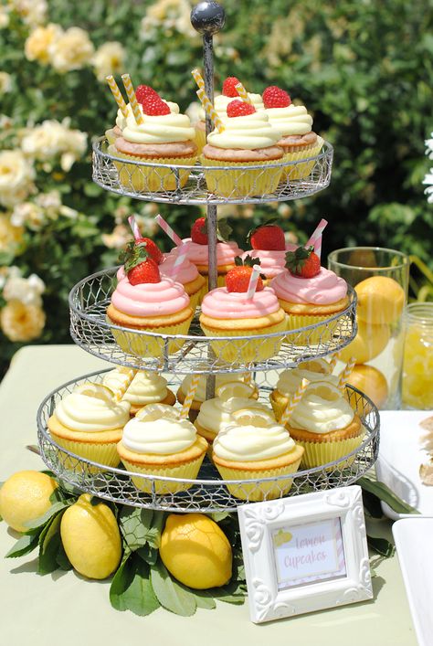 Lemonade Cupcakes Summer Bridal Shower Themes, Lemon Themed Wedding, Lemon Themed Party, She Found Her Main Squeeze, Found Her Main Squeeze, Lemon Themed Bridal Shower, Lemonade Cupcakes, Bridal Shower Desserts, Bridal Shower Cupcakes