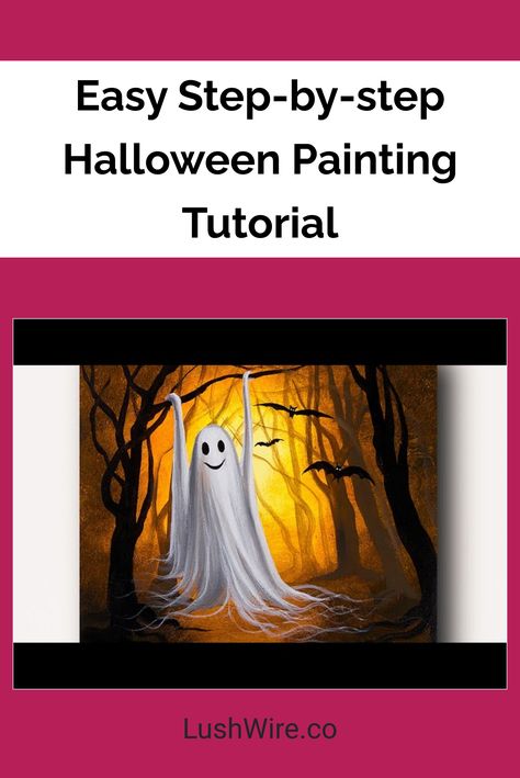 Easy Step-by-step Halloween Painting Tutorial Halloween Paintings On Canvas Tutorial, How To Paint A Pumpkin Step By Step, Halloween Painting Tutorial Step By Step, Halloween Paint Tutorial, How To Paint Halloween, Fall Paintings On Canvas Easy Tutorial, Step By Step Halloween Painting, Easy Ghost Painting Canvas, Halloween Pictures To Paint