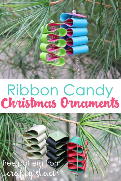 Ribbon Candy Ornaments — Crafty Staci Ribbon Candy Ornaments Easy Diy, Ribbon Candy Ornaments, Kids Tree Ornaments, Crafty Staci, Pastel Christmas Decor, Candy Buttons, Danish Christmas, Ribbon Ornaments, Ribbon Candy