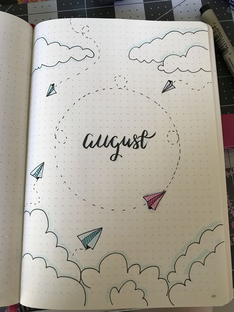 August bullet journal cover Bullet Journal Ideas Pages August, August Cover Page Bullet Journal, August Journal Cover, August Journal Ideas, August Drawings, August Journal, Bullet Journal Simple, August Bullet Journal Cover, August Bullet Journal