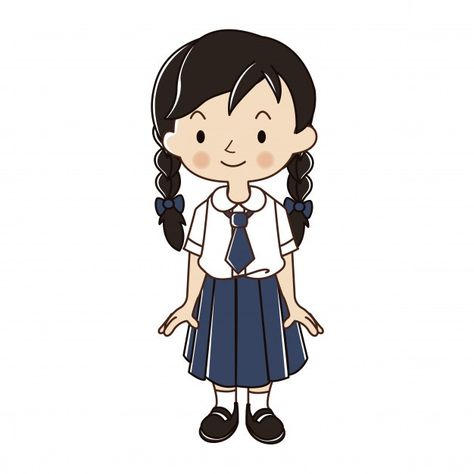 Thai girl in student uniform illustratio... | Premium Vector #Freepik #vector #school #woman #girl #character Thai Student Uniform, Uniform Illustration, Students Drawing, Student Uniform, Preschool Crafts Fall, Teacher Cartoon, Student Cartoon, Thai Girl, Page Decoration