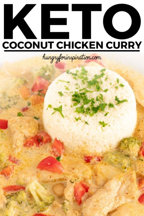 Keto Coconut Chicken Curry (Healthy & Paleo) Keto Red Curry Chicken, Keto Coconut Curry, Keto Coconut Chicken, Low Carb Gluten Free Desserts, Gluten Free Keto Recipes, Best Keto Dinner Recipes, Dinner Gluten Free Recipes, Curry Healthy, Peanut Satay