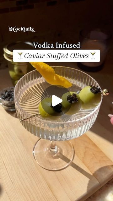 63K views · 4K likes | Cocktails (21+ to follow) on Instagram: "Adding extra savory flavor and elegance to your next martini with Vodka Infused Caviar Stuffed Olives✨🫒Sophistication meets spirited sips!🍸 Would you try these?🤗 Inspo: @join_jules #vodka #infused #vodkaolives #caviar #caviarolives #olives #stuffedolives #drink #martini #gin #gorgeous #delicious #aesthetic #pretty #fancy #cocktail #elegant #fyp" 2024 Cocktails, Join Jules, Vodka Infused, Olive Cocktail, Martini Party, Stuffed Olives, Aesthetic Pretty, Infused Vodka, Vodka Cocktails