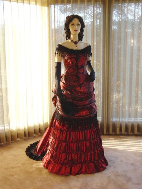 Gothic Ballgown Dress, Gothic Dress Victorian Ball Gowns, Historical Victorian Dress, Off Shoulder Victorian Dress, Black And Red Victorian Dresses, 1800 Gothic Fashion, Red Goth Wedding Dress, Vampire Gown Victorian Gothic, Vampire Ball Outfit