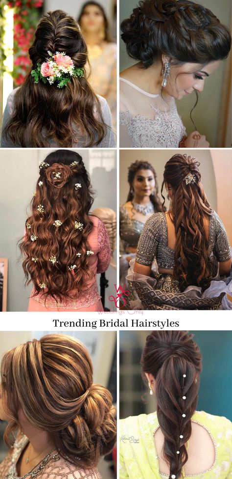 Bridal Hairstyle Ideas For Every Indian Bride. Most Trending Hairstyles for the Indian Bride in 2019! #indianbride #bridalhairstyles #bridalmakeup #hairstyles #diyhairstyles #weddinghairstyles #indianwedding #bridetobe #bride #bridesofindia #openhair #shorthairhaircut #curlyhairstyle #beachwaves #bridalgown #trendinghairstyles #promhairstyles #weddingreceptionhairstyle #bridalbun #simplebridalhairstyle #indianbride #pakistanibride #openhairhairstyle #shorthair #bridalhairupdo #bridalhairdown Middle Part Open Hairstyles, Hair Styles For Medium Length 2020 Wedding Indian, Latest Hairstyles For Weddings Indian, Bun With Gajra, Best Bridal Hairstyles, Rangoli Peacock, Latest Hairstyles For Ladies, Wedding Reception Hairstyles, Simple Bridal Hairstyle