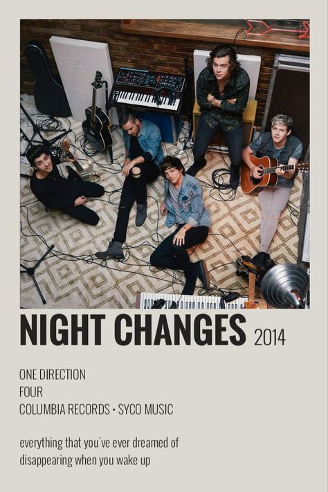 Cancion de One Direction ``Night Changes`` One Direction Music Poster, One Direction Album Covers Aesthetic, Up All Night Aesthetic One Direction, One Direction Minimalist Poster, Night Changes One Direction Wallpaper, Night Changes Aesthetic Wallpaper, One Direction Polaroid Pictures, One Direction Album Poster, One Direction Album Covers