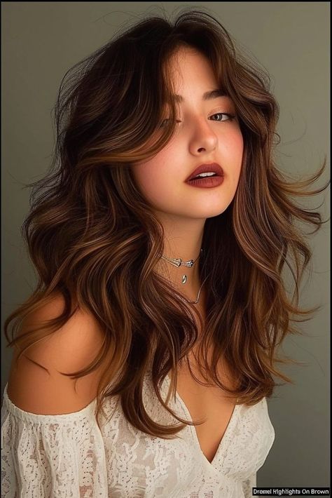 Caramel Hair Brown, Hazelnut Highlights On Brown Hair, Hazelnut Brown Hair, Butterscotch Hair Color, Butterscotch Hair, Hazelnut Hair Color, Hair Color For Warm Skin Tones, Brown Strands, Caramel Highlights On Brown Hair