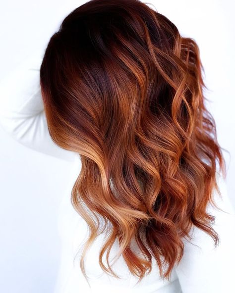 Fashion Bax Red Balayage Hair Natural, Cooper Hair Balayage Ombre, Asian Copper Balayage, Lived In Copper Balayage, Cowboy Copper Hair Brunette Balayage, Copper Reverse Balayage, Cowboy Copper Balayage With Blonde, Copper Balayage With Bangs, Cooper Ombre Hair