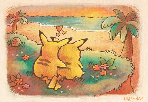 Pokemon Cuddling, Pokemon In Love, Pikachu Love, Pikachu Girl, Pikachu Evolution, Pichu Pokemon, Love Pokemon, Drawing Happy, Pokemon Painting